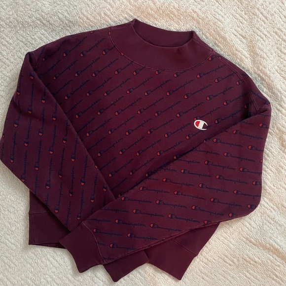 Burgundy Champion Cropped Crewneck With Logos - Picture 2 of 3